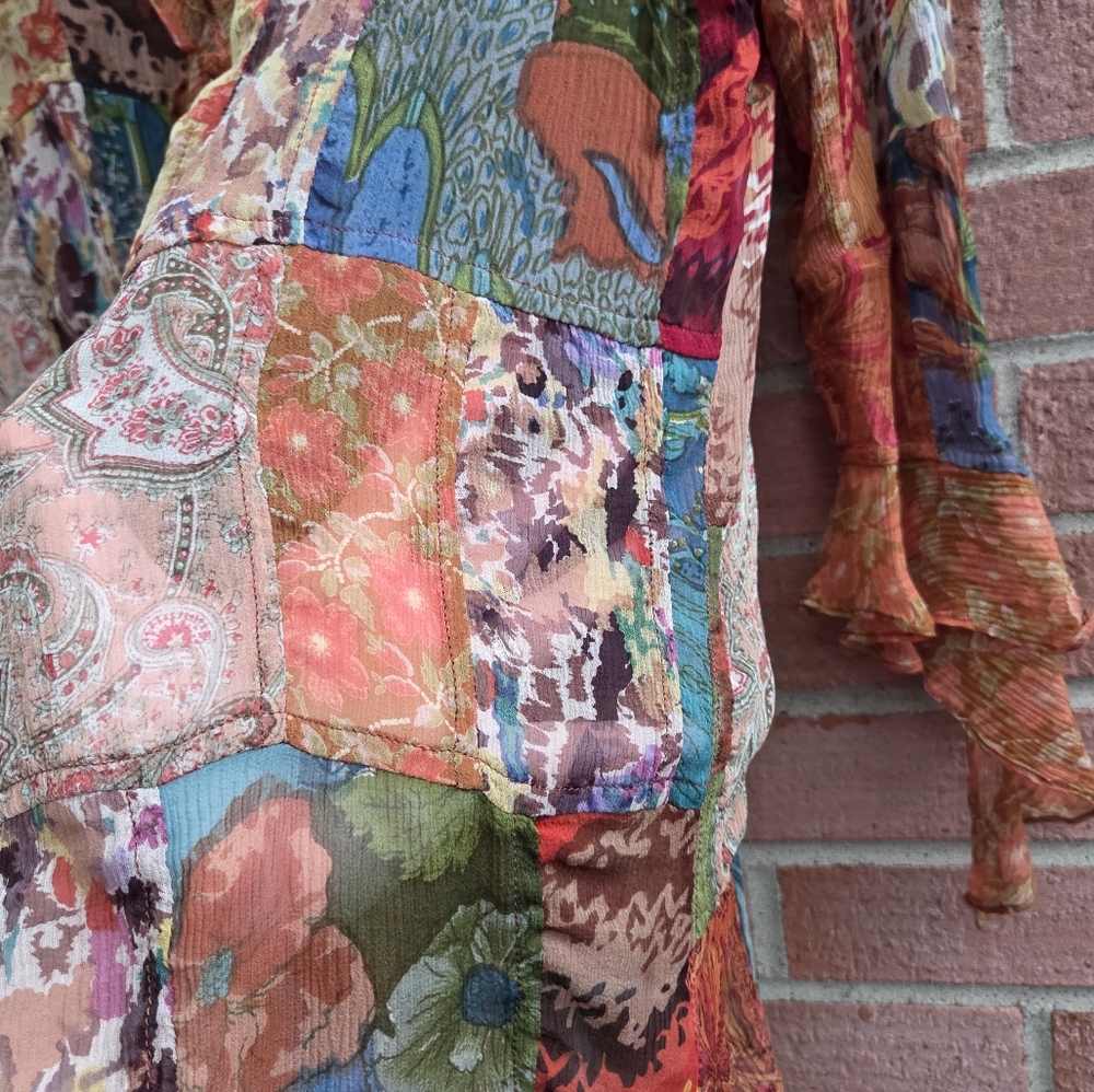Chico's Silk Patchwork Multicolor Boho Hippie Han… - image 6